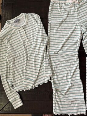 LOFT Kids Mint and White Striped Pajama Set